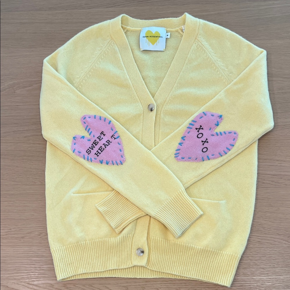 Kerri Rosenthal 100% Cashmere Willy Patchwork Cardigan in Buttercup Yellow M
